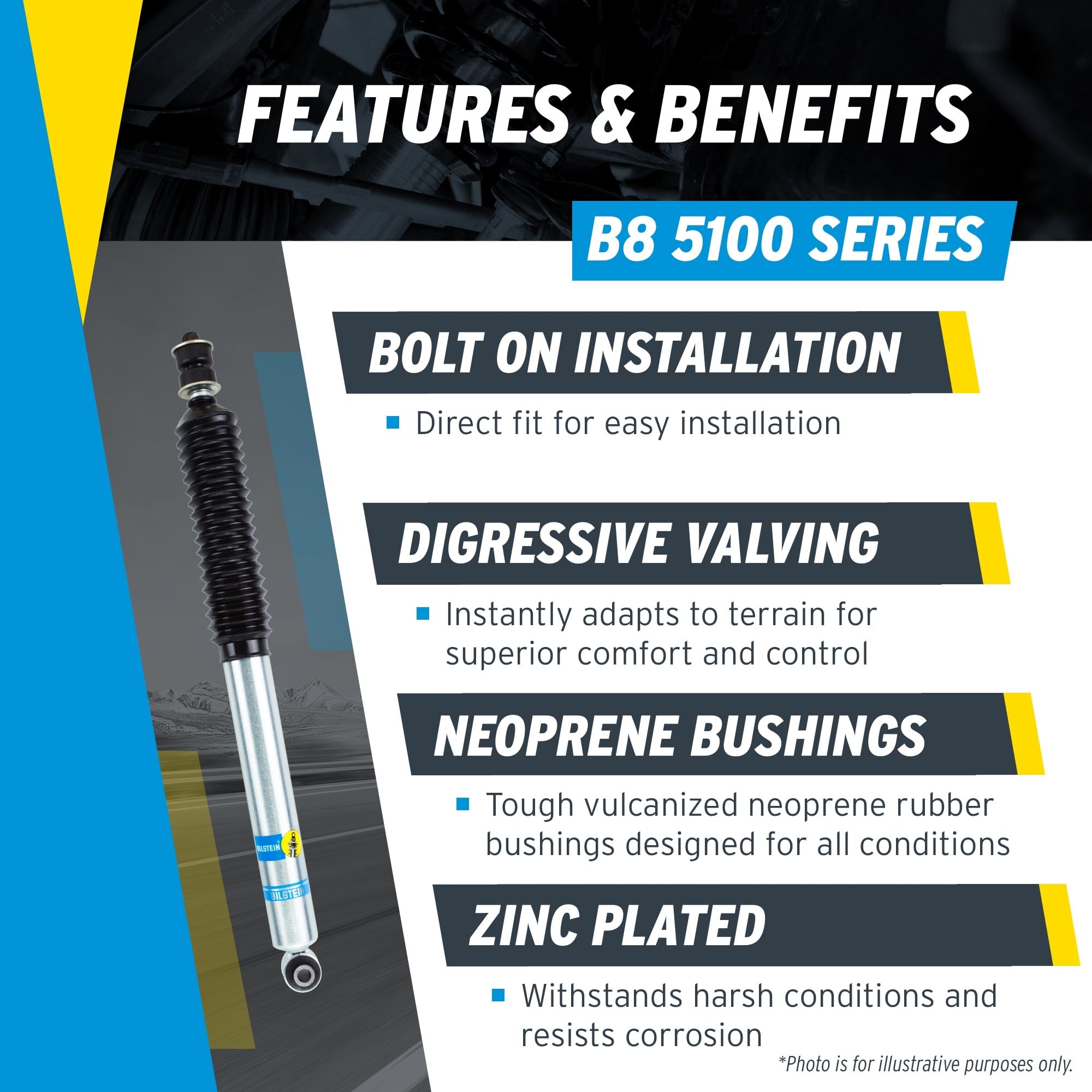 Bilstein Set of Front and Rear B8 5100 Series Shocks Compatible with 2007-2013 Silverado / Sierra 1500 w/o Electronic Suspension with 0-1 Rear Lift
